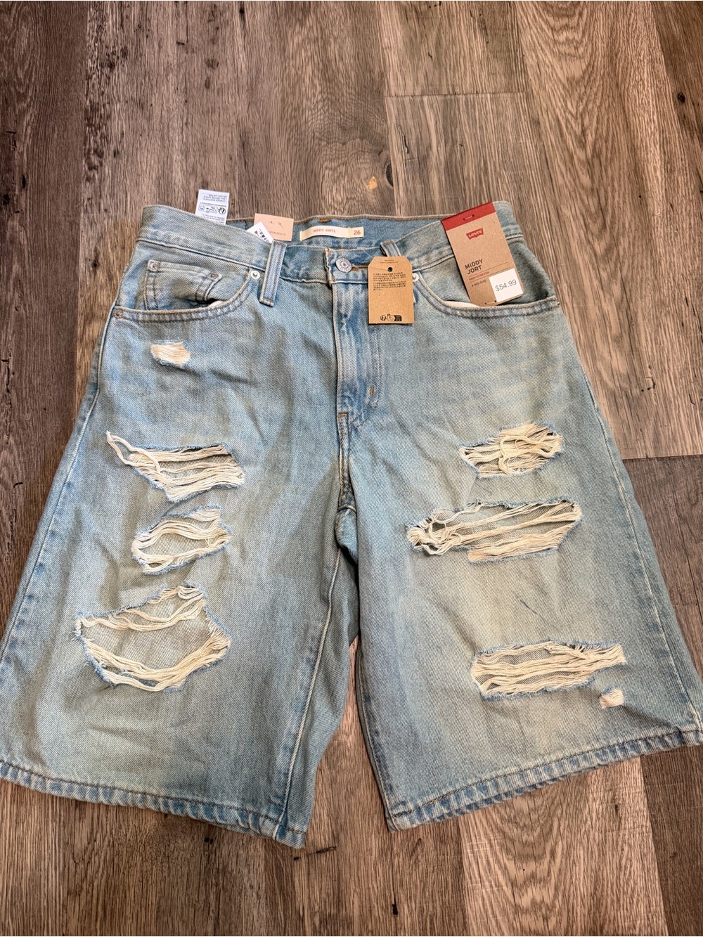 Levi’s Middy Jort Distressed Denim Shorts Size 26 Mid Rise Light Wash NWT